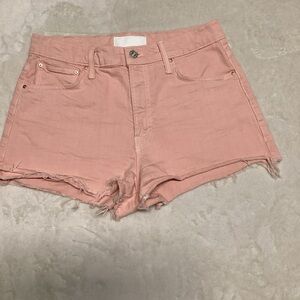 MOTHER Pink Distressed Jean Shorts